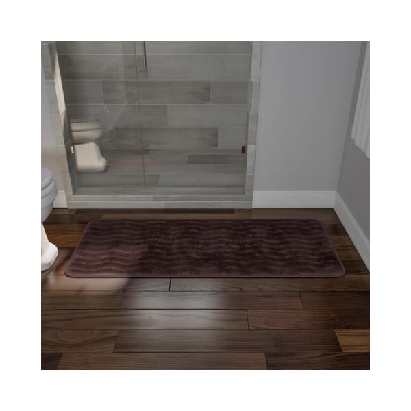 Hastings Home Microfiber Memory Foam Bathmat, Oversized Padded Nonslip Accent Rug for Home, Wave Pattern (Chocolate) 663439QKU - main